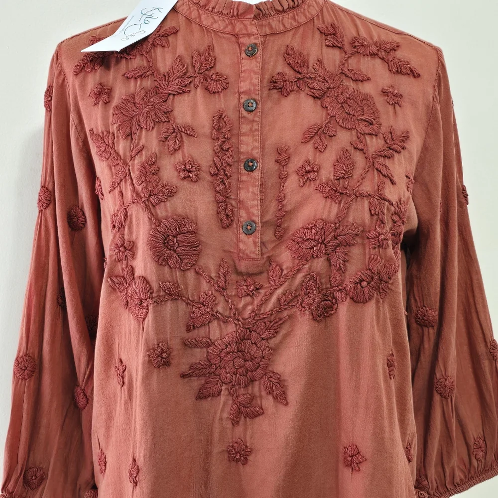 NWT Kyla Seo Caite Sz S Paloma Embroidered Cotton Blouse Top Terracota Boho - Picture 3 of 16